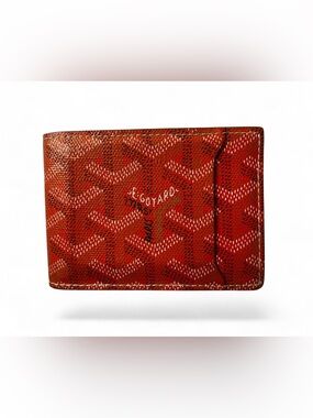 Goyard Red-Orange Card Holder with Printed Goyardine Pattern